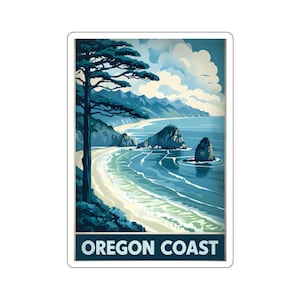 Oregon Coast Die-Cut Stickers | Vintage Travel Art, Coastal Decor, Laptop Stickers, Adventure Gifts, Nature Aesthetic