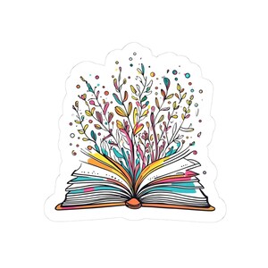 Kolorowe naklejki Book Blossom Kiss-Cut | Dekoracje kwiatowe, estetyka laptopa, prezenty do czytania, naklejka dla miłośników książek, dekoracja dziennika