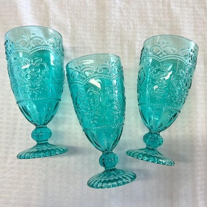 Set of 3 Teal Pioneer Woman wine glasses/water tumblers Amelia iced tea Goblets