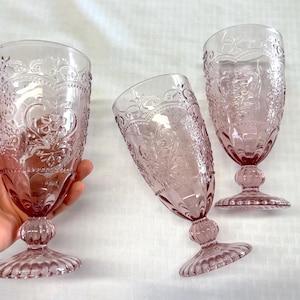 Set of 3 pink pioneer woman wine glasses/water tumblers Amelia Rose iced tea Goblets