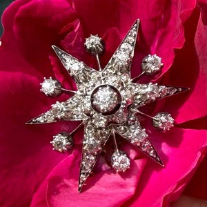 Exquisite Antique Victorian Diamond Six Point Star Brooch