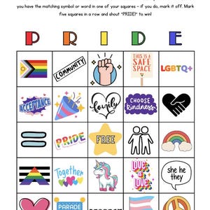 Pride Month Bingo Game for Kids/Classroom