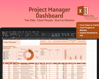 Panel de control del administrador de proyectos de Excel: Rastreador visual de tareas (Descarga instantánea)