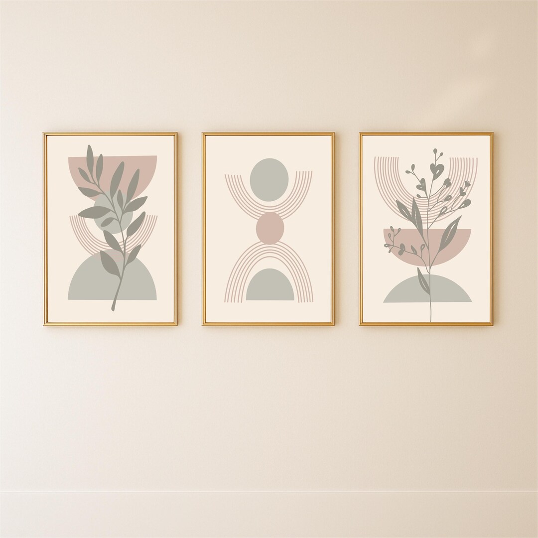 Abstract Botanical Wall Art Set of 3 | Neutral Minimalist Prints ...