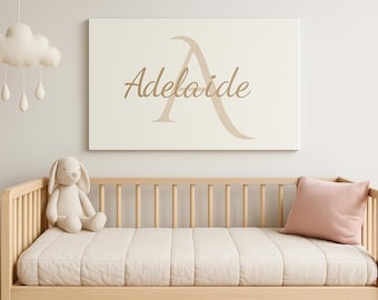 Arte de pared personalizado para guardería, lienzo personalizado con nombre de bebé e inicial, decoración para habitación de bebé, letrero con letra y nombre personalizado, letrero con nombre de bebé para guardería.
