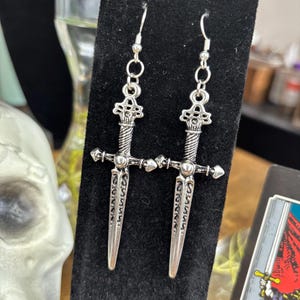 Silver Sword Dangle Earrings