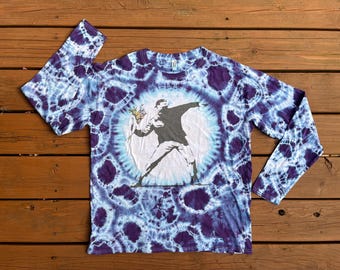 Banksy Upcycled Thrifted Altered Reworked Tie-Dyed Long-Sleeve Tee T Shirt Hand-Dyed Graffiti Street Art Size L