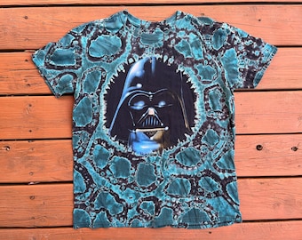 Darth Vader Star Wars Upcycled Thrifted Altered Reworked Reverse Tie-Dye Tee T Shirt Hand-Dyed Size L