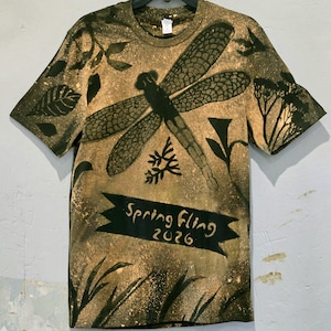 Spring Fling 2026 Bleach Dye Dragonfly Organic Tee: Unisex fit.