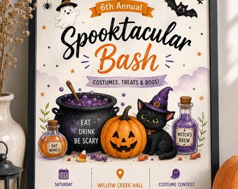 Einladung zur Halloween-Kostümparty (zum Ausdrucken und Bearbeiten als Canva-Vorlage)