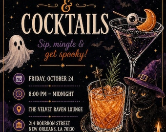Halloween-Party-Einladung, Mondschein-Hexen-Kostümparty – Bearbeitbare und druckbare Canva-Vorlage