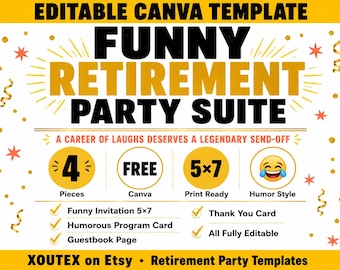 Lustige Ruhestand Party Einladung Vorlage, Printable Programm Danke Bundle digitaler Download