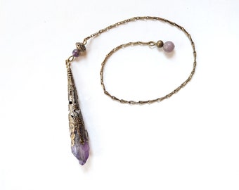 Raw Amethyst and Bronze Pendulum