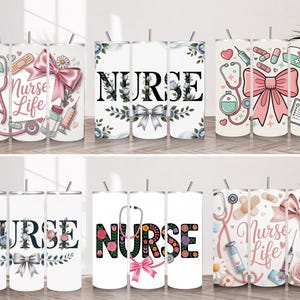 Nurse Bow Tumbler Wrap – Cute Medical Design, Aesthetic Nurse Gift Wrap for Healthcare Workers, Editable Sublimation Template image 3