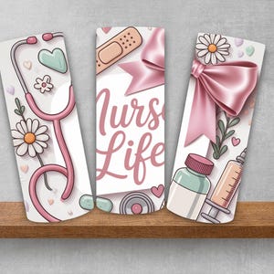 Nurse Bow Tumbler Wrap – Cute Medical Design, Aesthetic Nurse Gift Wrap for Healthcare Workers, Editable Sublimation Template image 7