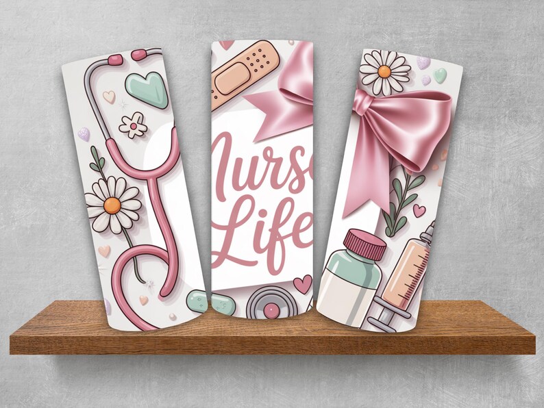 Nurse Bow Tumbler Wrap – Cute Medical Design, Aesthetic Nurse Gift Wrap for Healthcare Workers, Editable Sublimation Template image 7