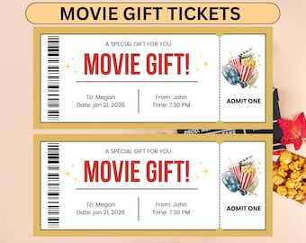 Editable Movie Gift Ticket Template, Printable Pass,Cinema Themed Surprise Reveal,Editable Template , Kids Movie Night,Personalized Ticket,