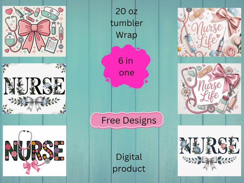 Nurse Bow Tumbler Wrap – Cute Medical Design, Aesthetic Nurse Gift Wrap for Healthcare Workers, Editable Sublimation Template image 4