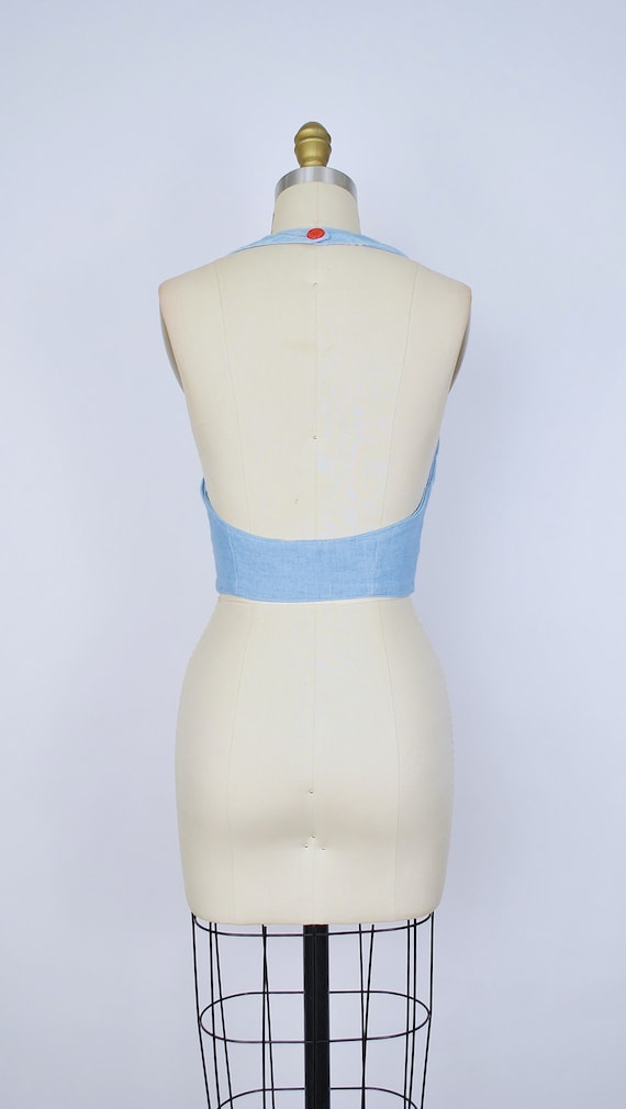 Vintage 1950s Halter Sun Top /  50s Chambray Blue… - image 8