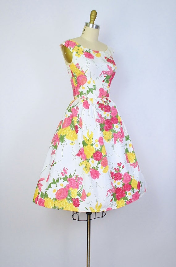 Vintage 1950s Floral Spring Bouquet Dress / 50s P… - image 5