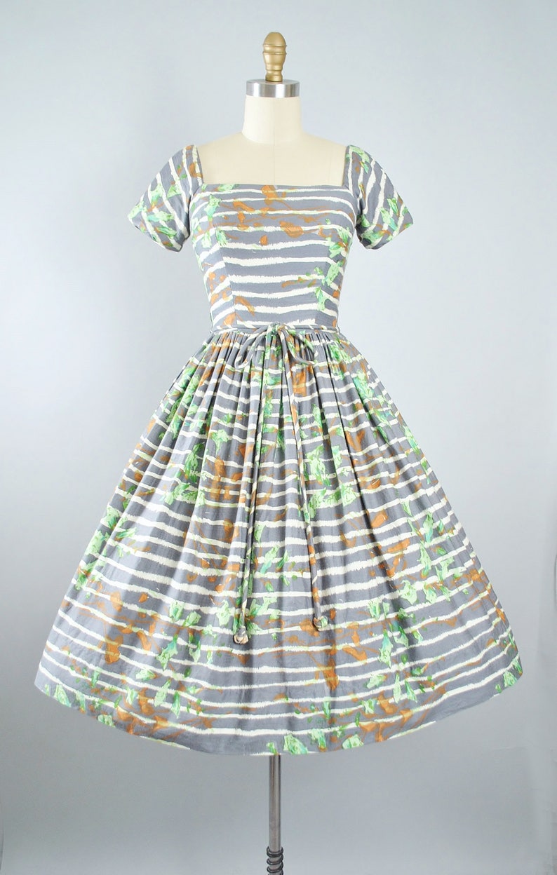 Vintage 50s Dress / 1950s Maggi Stover Cotton Sundress GRAY - Etsy