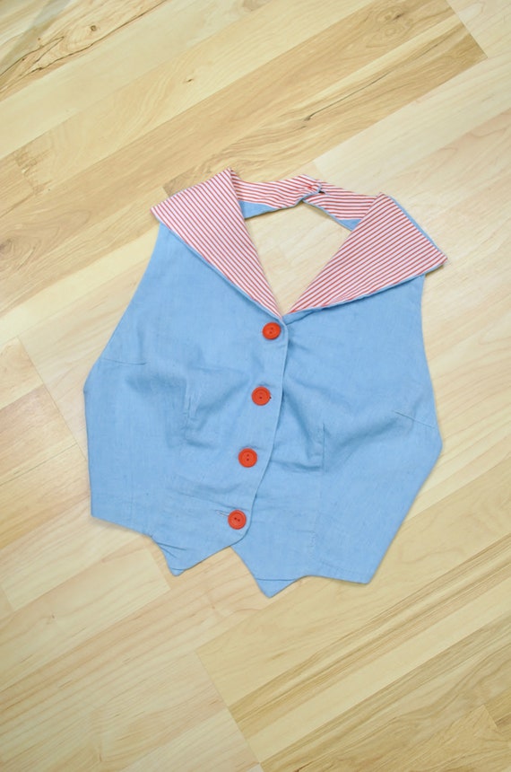 Vintage 1950s Halter Sun Top /  50s Chambray Blue… - image 4