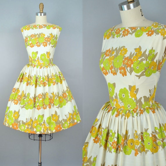 Vintage 50s L' Aiglon Day Dress / 1950s Cotton Su… - image 1