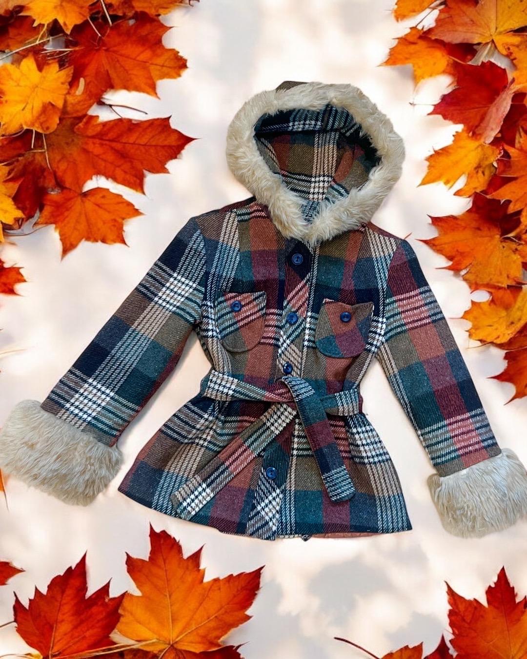 Fur lining winter warm plaid coat best sale