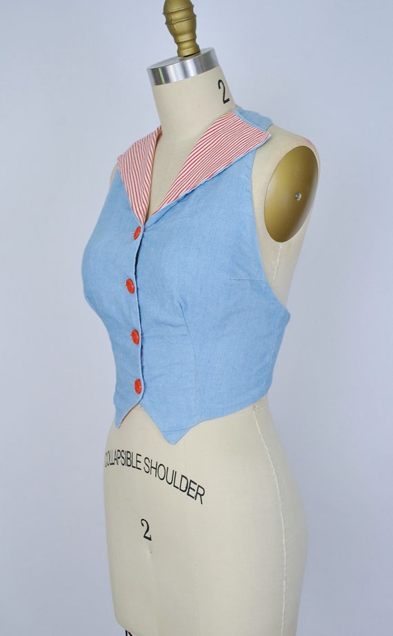 Vintage 1950s Halter Sun Top /  50s Chambray Blue… - image 7