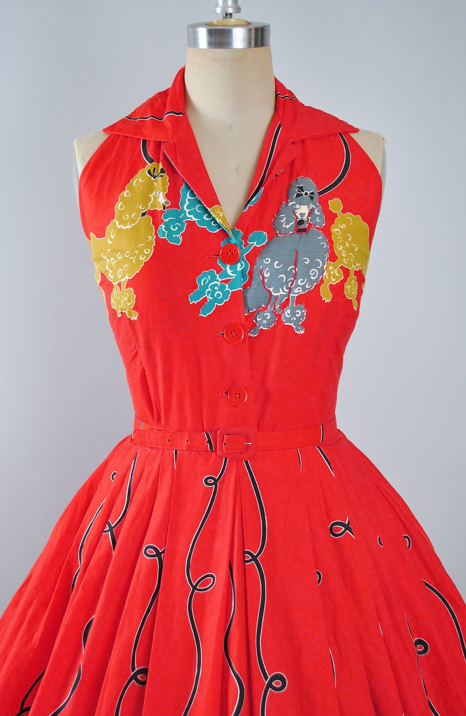 Vintage 50s NOVELTY POODLE Print Dress / 1950s Cotton Sundress | Etsy