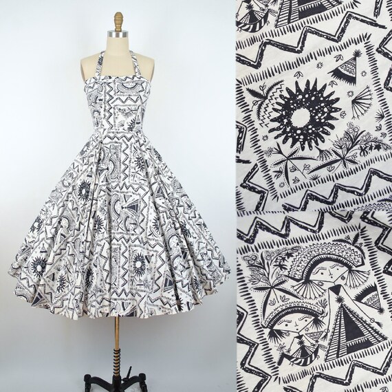 Vintage 50s Adele Martin Novelty Print Dress / 195