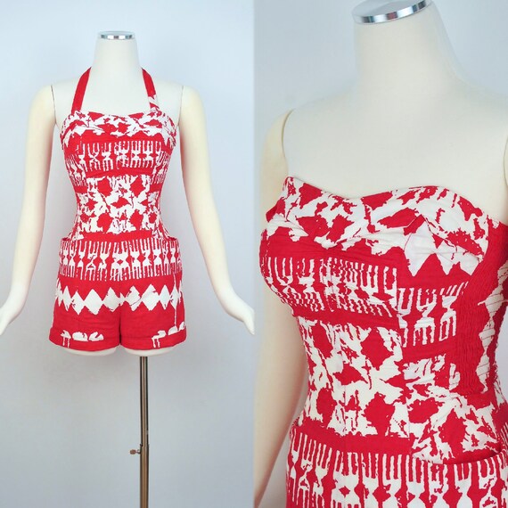 Vintage 1950s ALFRED SHAHEEN Playsuit Romper / 195