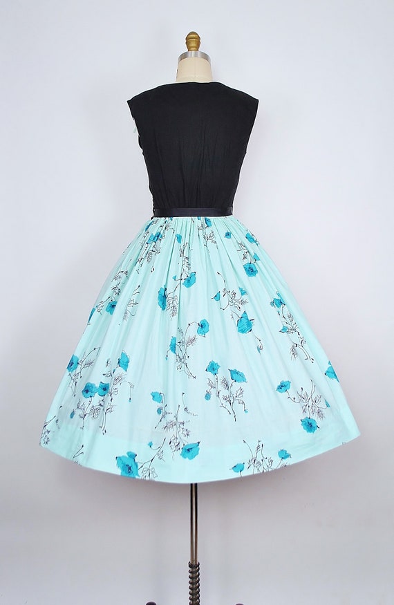 Vintage 1950s MINT Green POPPY Floral Print Dress / 5… Gem