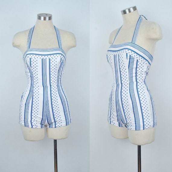 Vintage 1950s Playsuit Romper / 1950s Polka Dot St