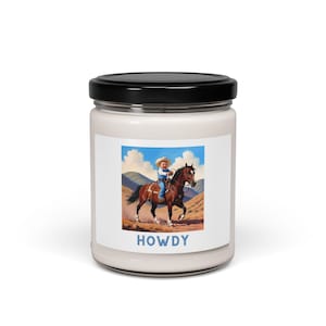 Howdy Scented Soy Candle - 9oz Country Home Decor, Gift for Cowboys, Farmhouse Candle, Rustic Decor, Western Themed Gift