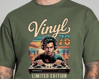 Camiseta gráfica retro de DJ de vinilo, camiseta para amantes de la música