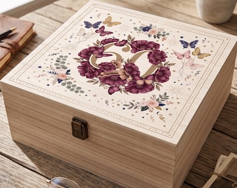 60th Birthday Wooden Keepsake Box, Floral Butterfly Memory Box for Her, 60th Milestone Gift, Wooden Trinket Memory Chest