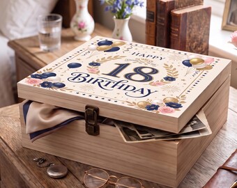 18th Floral Birthday Keepsake Box for Her | Wooden Memory Box | Milestone Birthday Gift, Daughter Sister