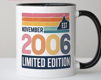 Taza retro personalizada para cumpleaños 18 o 21 (año y mes)