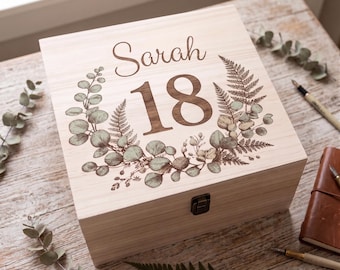 Personalised 18th Birthday Keepsake Box | Botanical 16 Wood Memory Chest Memento