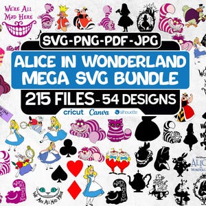 Alice in Wonderland Mega SVG Bundle, Alice SVG, Princess svg, Alice in Wonderland Clipart, Queen of Hearts Svg for Shirts, Digital Download