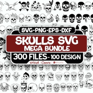 Skull Svg Bundle, Skull Png, Sugar Skull Svg for Cricut, Punisher Skull Svg, Skull Silhouette, Skull Vector, Skeleton Svg,  Instant Download
