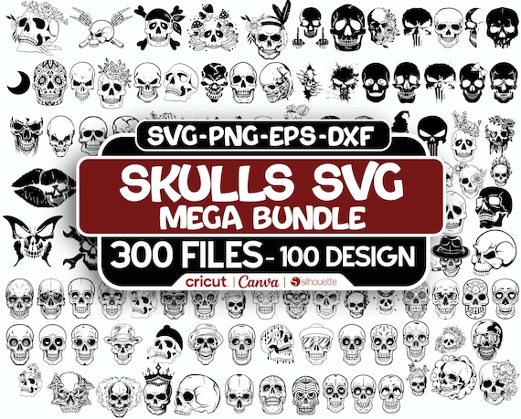 Skull Svg Bundle, Skull Png, Sugar Skull Svg for Cricut, Punisher Skull Svg, Skull Silhouette, Skull Vector, Skeleton Svg,  Instant Download