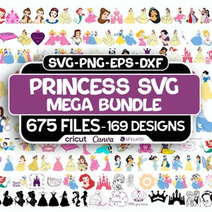 Bundle SVG princesse, clipart princesses classiques, princesse coupe fichiers Svg pour Cricut, Silhouette, blanche neige Svg, princesse de conte de fées Png, Dxf