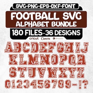 Football Alphabet SVG, Football Font Svg, Football Alphabet And Numbers SVG Bundle,  Football Team Alphabet, Football Letters Svg, Cricut