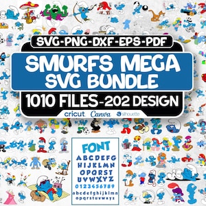 Smurfs SVG Bundle, Smurfs PNG, Smurfs Clipart, Smurfs Font, Smurfs Birthday, Smurfs Cut Files, Smurfs Layered Svg, SVG for Cricut, Alphabet