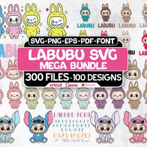 Labubu SVG Bundle | Kawaii Font & Cute Clipart | 300+ Digital Files for Cricut, Silhouette, Canva | Labubu Font + Character Set