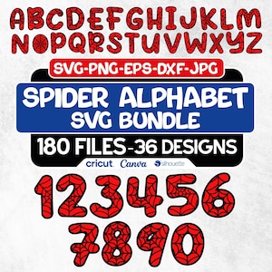 Spider Font SVG, Spider ALPHABET Svg Bundle, Spider Font Clipart, Alphabet Letters and Numbers, Spider Web Font, Spider Silhouette, Spider