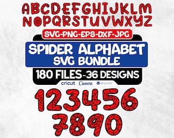 Spider Font SVG, Spider ALPHABET Svg Bundle, Spider Font Clipart, Alphabet Letters and Numbers, Spider Web Font, Spider Silhouette, Spider