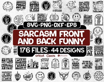 Sarcasm Front and Back Shirt Svg Bundle, Retro Sarcastic Png, Sarcastic SVG Bundle, Funny SVG bundle, Sarcasm SVG Bundle, Adult Humor Svg